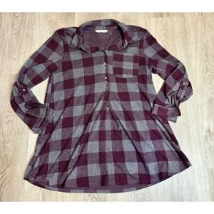 Soft Surroundings Flannel Shirt Dress Purple Gray Plaid Small PS Petite